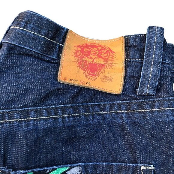 Rare Ed Hardy Embroidered Jeans Size 36 'Snake Bite' - Picture 7 of 15